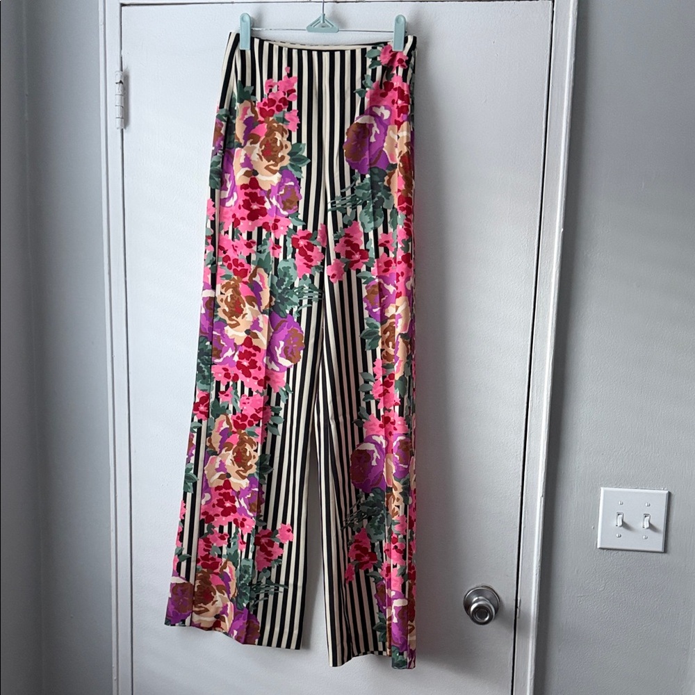 Tuckernuck Pink Floral and Black Striped Wide Leg Pants